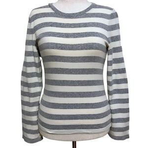 Norma Kamali Stripes Long Sleeves Organic Cotton Tee Women L